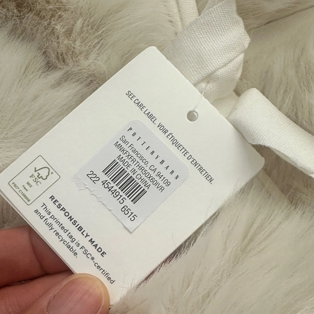 Pottery Barn Mink Faux Fur Throw in Cream - Picture 3 of 4